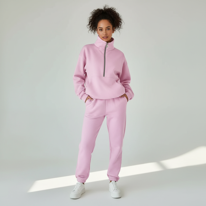 Sportieve Set Dames Regular Fit Trui Met Halfzip Broek Casual