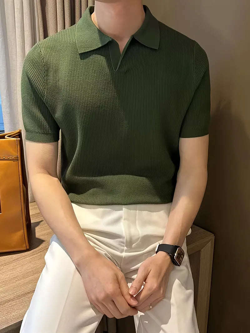 Polo met V-neck en korte mouwen