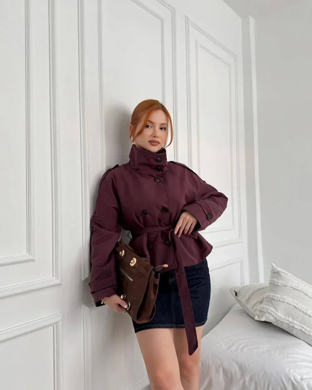 Veerle | Geknoopte High-Neck Poised Trench Coat