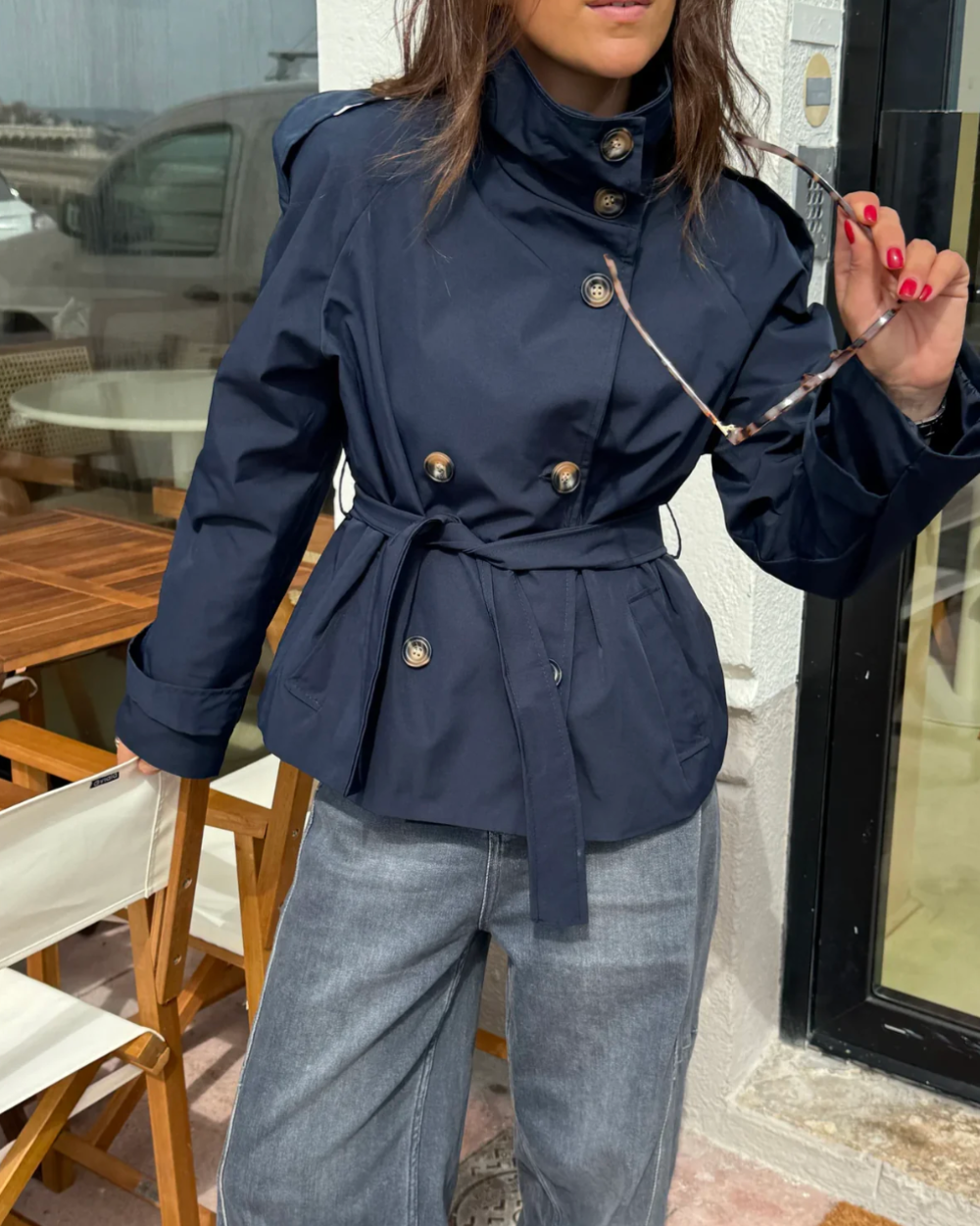 Veerle | Geknoopte High-Neck Poised Trench Coat