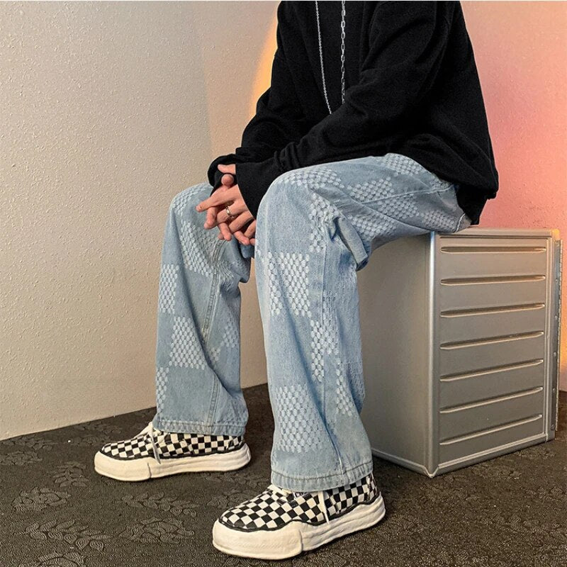 Arjen | Geruite Baggy Denim Broek voor Mannen