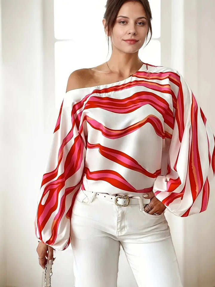 Asymmetrische Blouse Dames Één Schouder Ballonmouwen