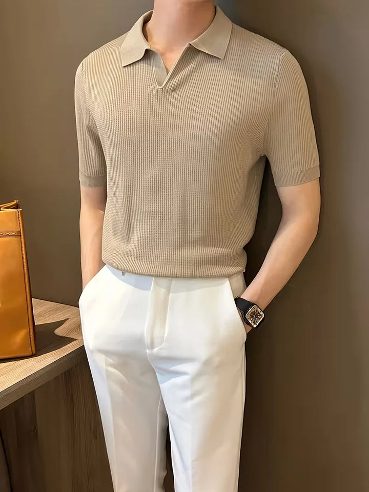 Polo met V-neck en korte mouwen