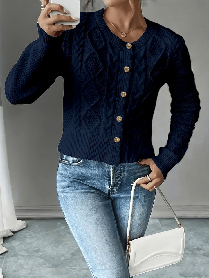 Eleanora | Kabelgebreide Knopen-Voorkant Cardigan