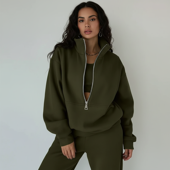 Sportieve Set Dames Regular Fit Trui Met Halfzip Broek Casual