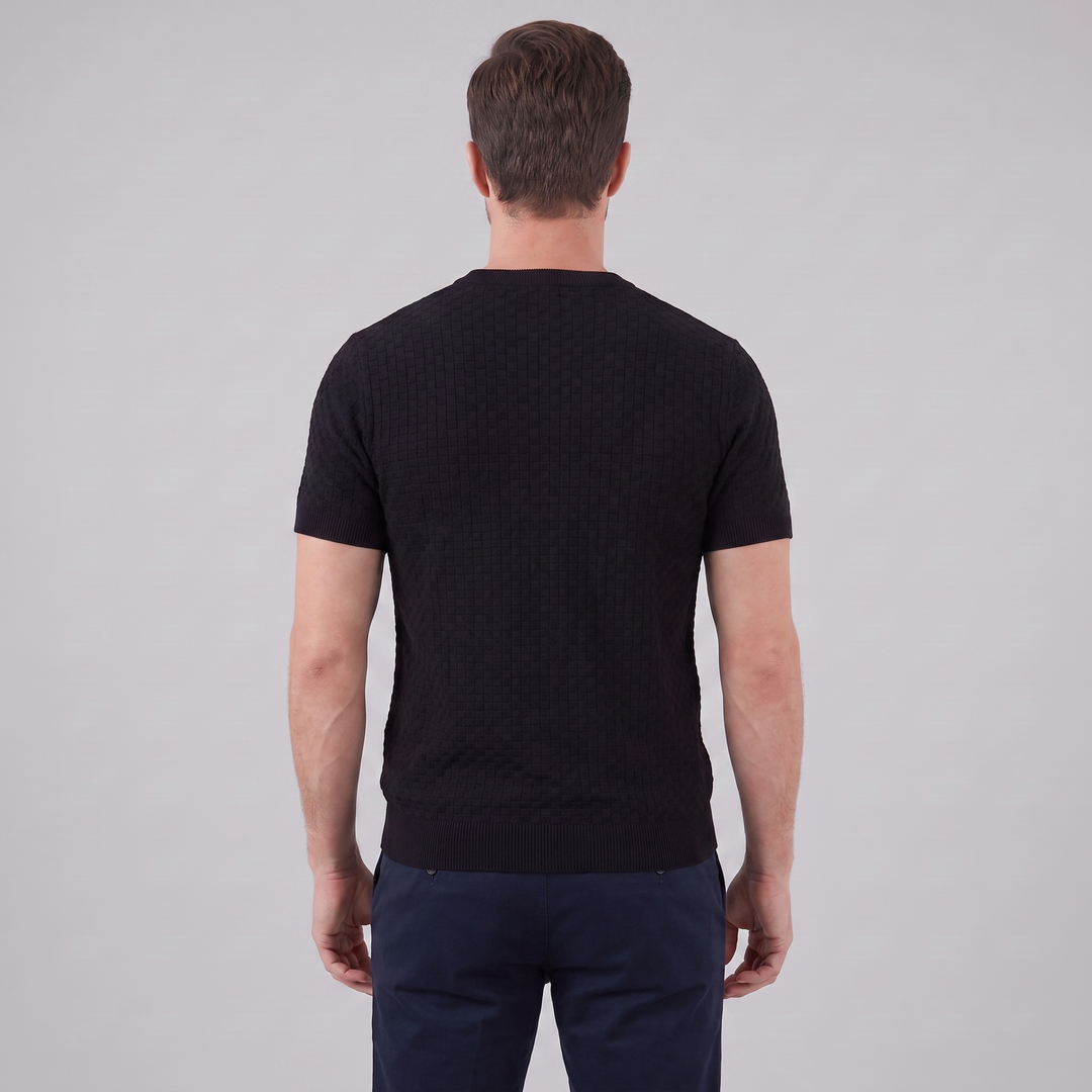 Basket Weave Knit T-Shirt Heren Crew Neck Zomer