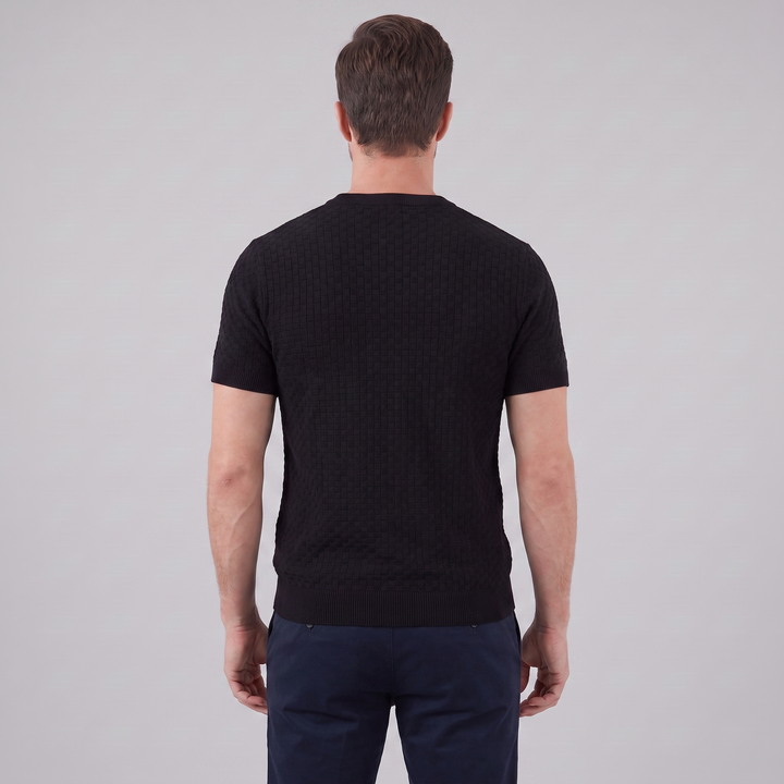Basket Weave Knit T-Shirt Heren Crew Neck Zomer