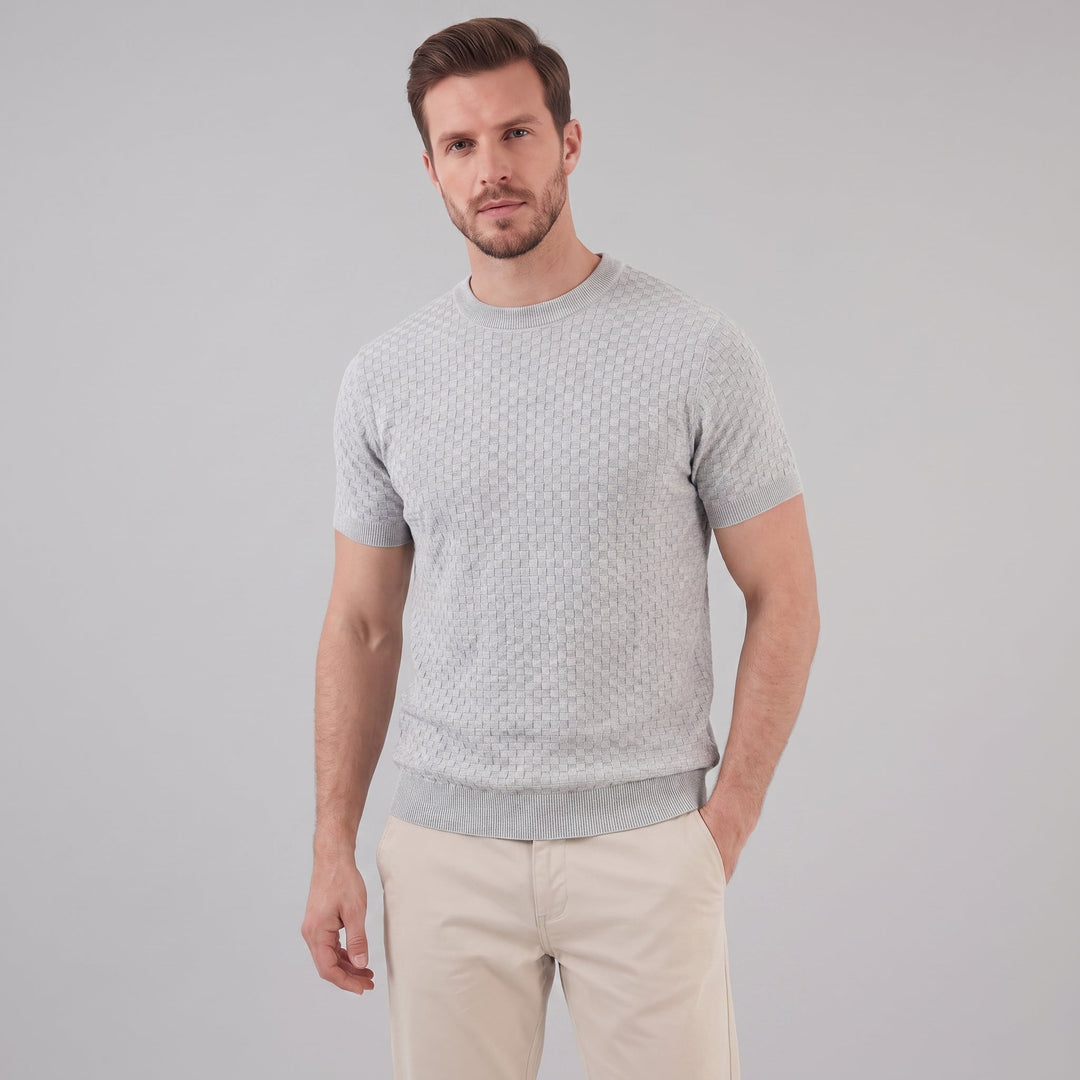 Basket Weave Knit T-Shirt Heren Crew Neck Zomer