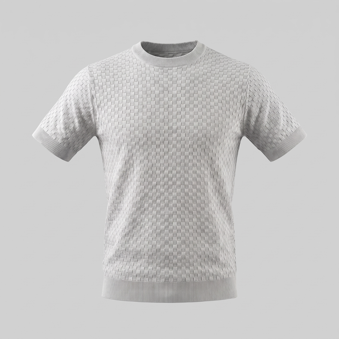 Basket Weave Knit T-Shirt Heren Crew Neck Zomer