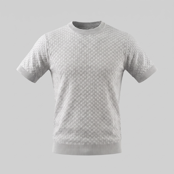Basket Weave Knit T-Shirt Heren Crew Neck Zomer