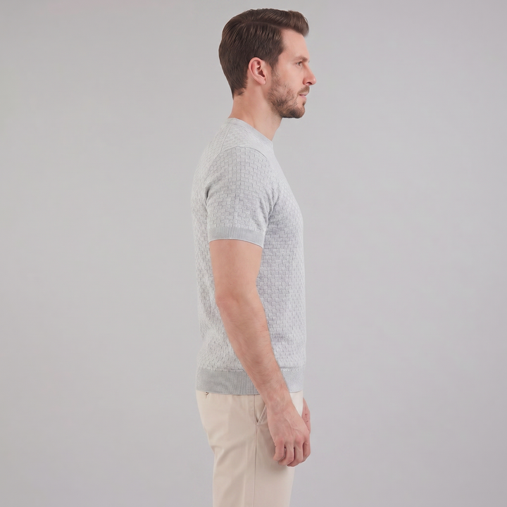 Basket Weave Knit T-Shirt Heren Crew Neck Zomer