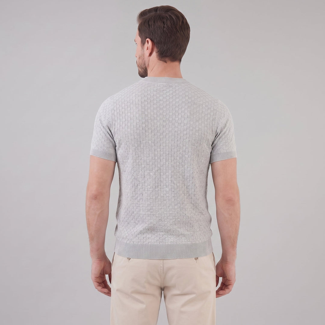Basket Weave Knit T-Shirt Heren Crew Neck Zomer
