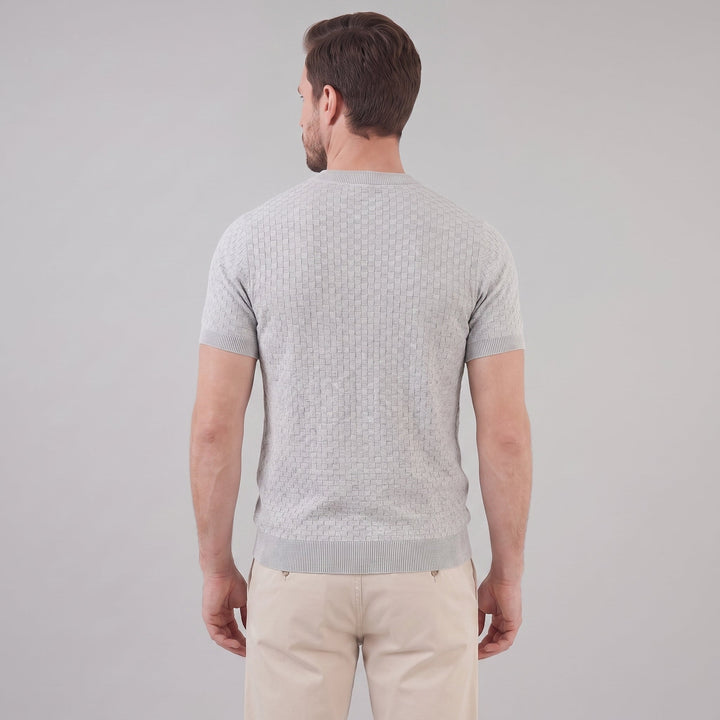 Basket Weave Knit T-Shirt Heren Crew Neck Zomer