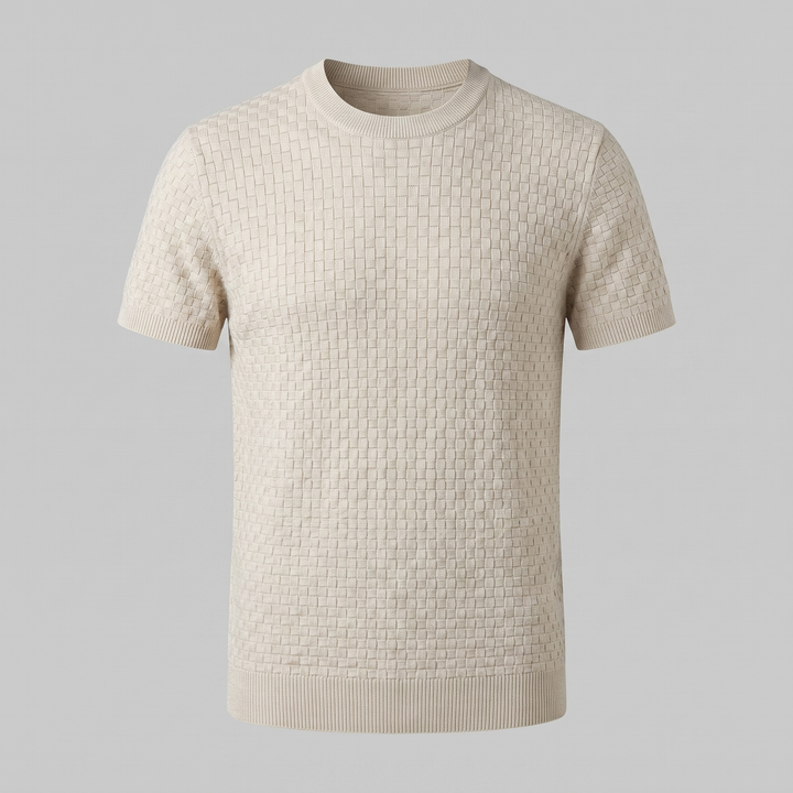 Basket Weave Knit T-Shirt Heren Crew Neck Zomer