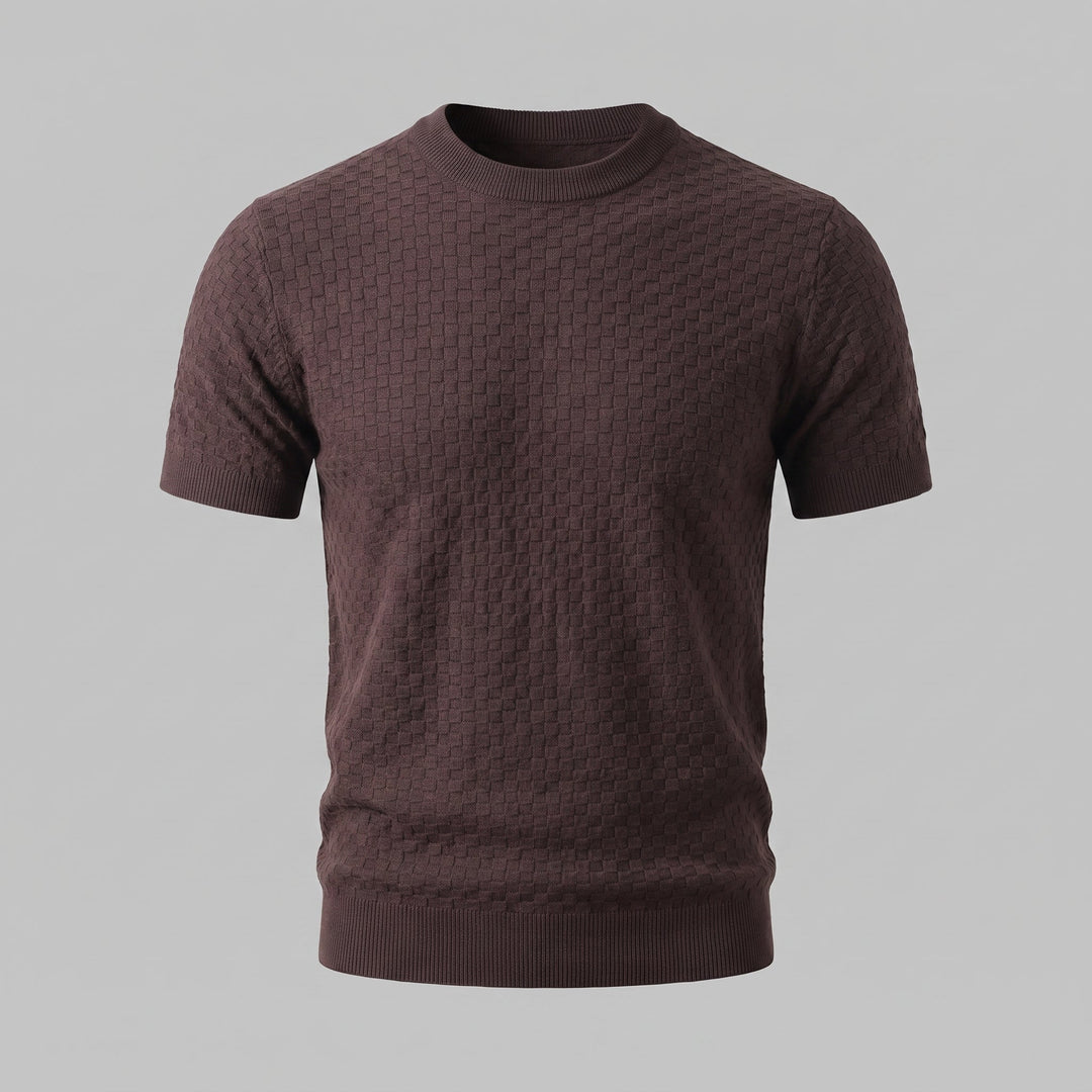 Basket Weave Knit T-Shirt Heren Crew Neck Zomer