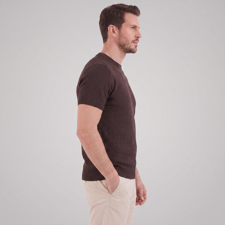 Basket Weave Knit T-Shirt Heren Crew Neck Zomer