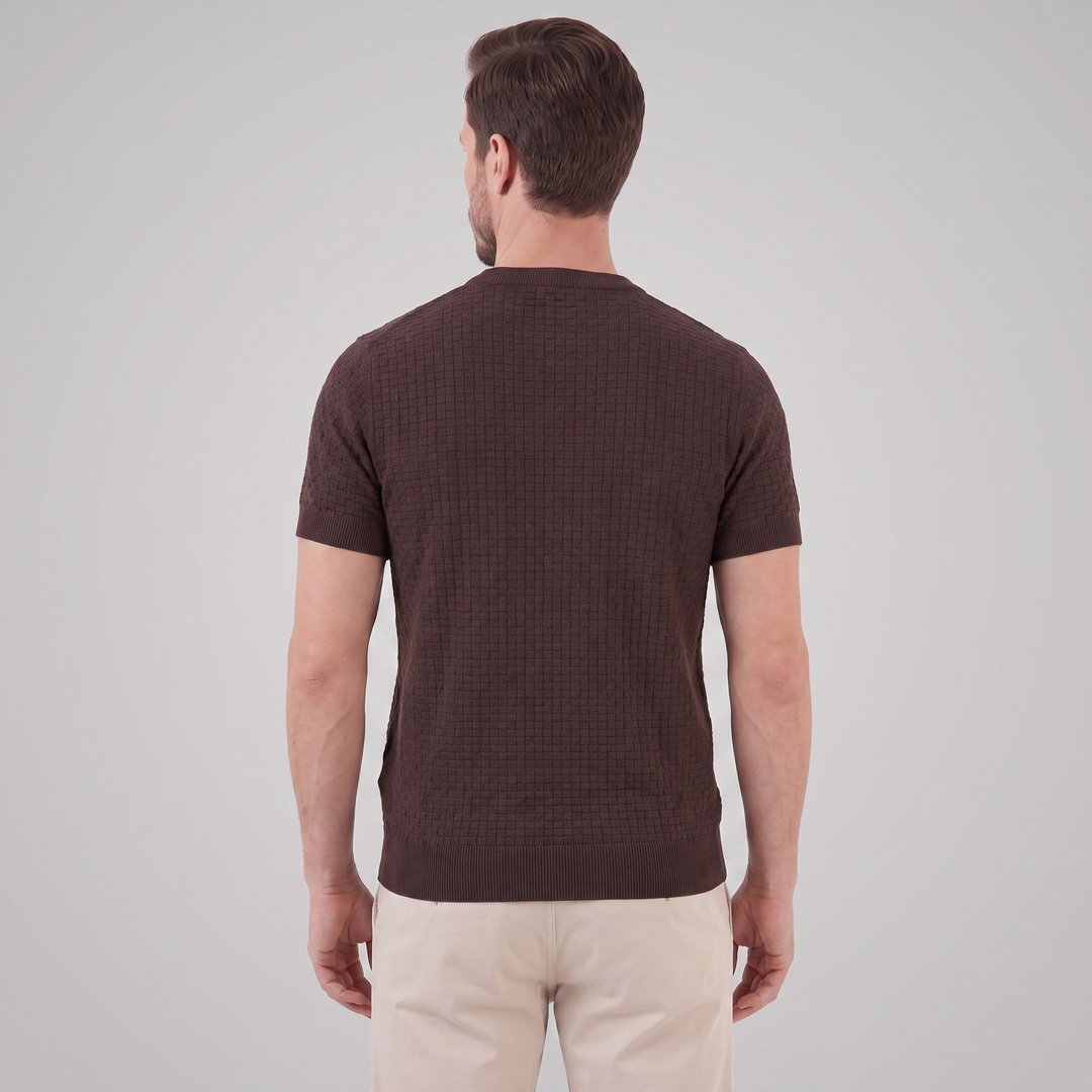 Basket Weave Knit T-Shirt Heren Crew Neck Zomer