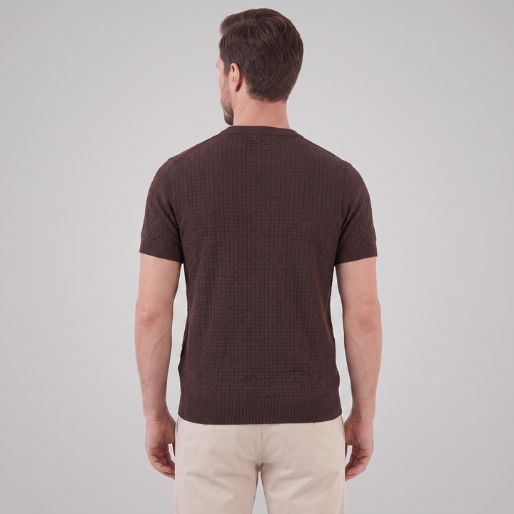 Basket Weave Knit T-Shirt Heren Crew Neck Zomer