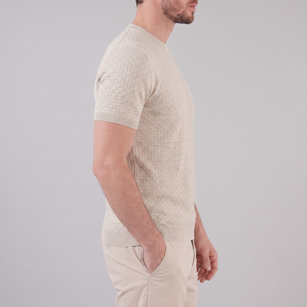 Basket Weave Knit T-Shirt Heren Crew Neck Zomer