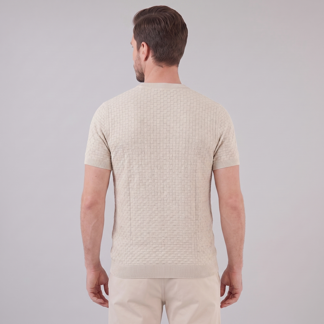 Basket Weave Knit T-Shirt Heren Crew Neck Zomer