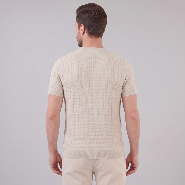 Basket Weave Knit T-Shirt Heren Crew Neck Zomer