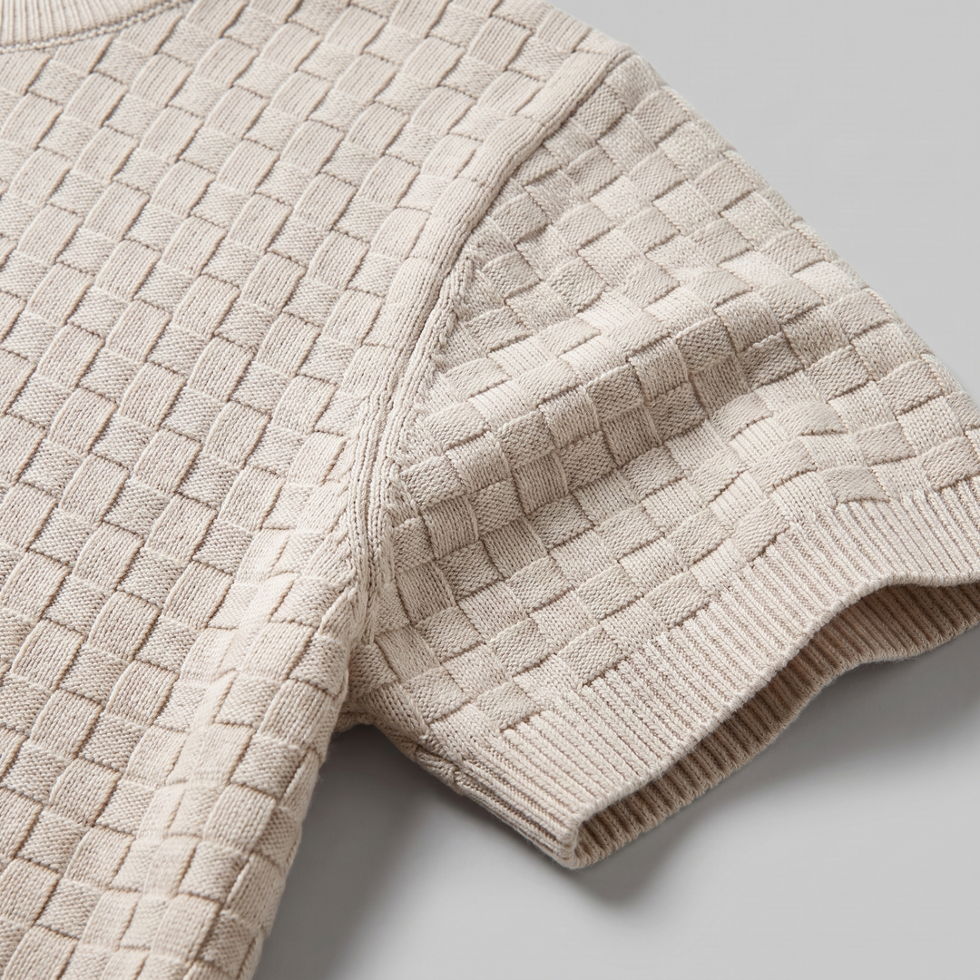 Basket Weave Knit T-Shirt Heren Crew Neck Zomer