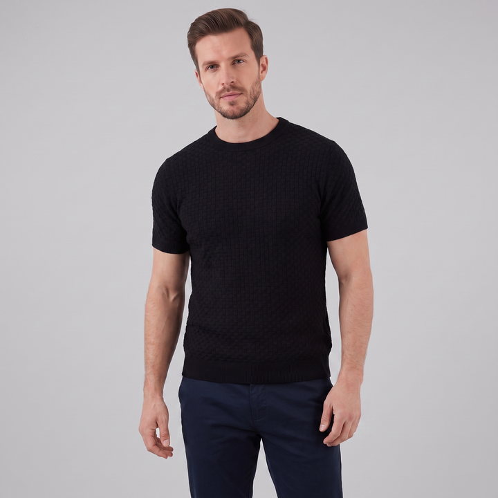 Basket Weave Knit T-Shirt Heren Crew Neck Zomer