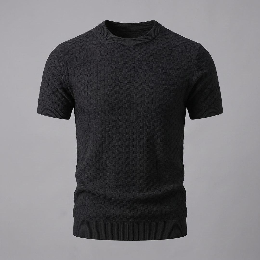 Basket Weave Knit T-Shirt Heren Crew Neck Zomer