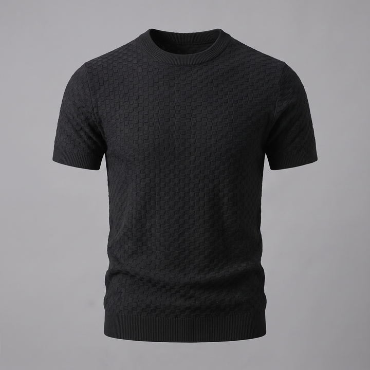 Basket Weave Knit T-Shirt Heren Crew Neck Zomer