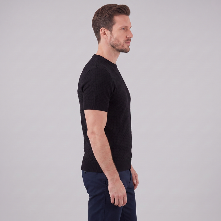 Basket Weave Knit T-Shirt Heren Crew Neck Zomer