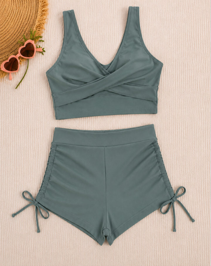Groene Bikini Set Voor Dames Met Crop Top en Hoge Taille