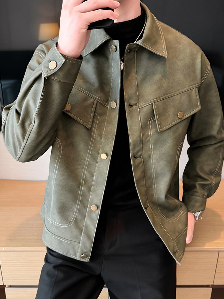 Bram | Trendy kunstlederen herenjas in casual biker stijl