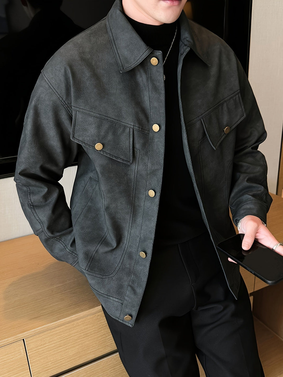 Bram | Trendy kunstlederen herenjas in casual biker stijl
