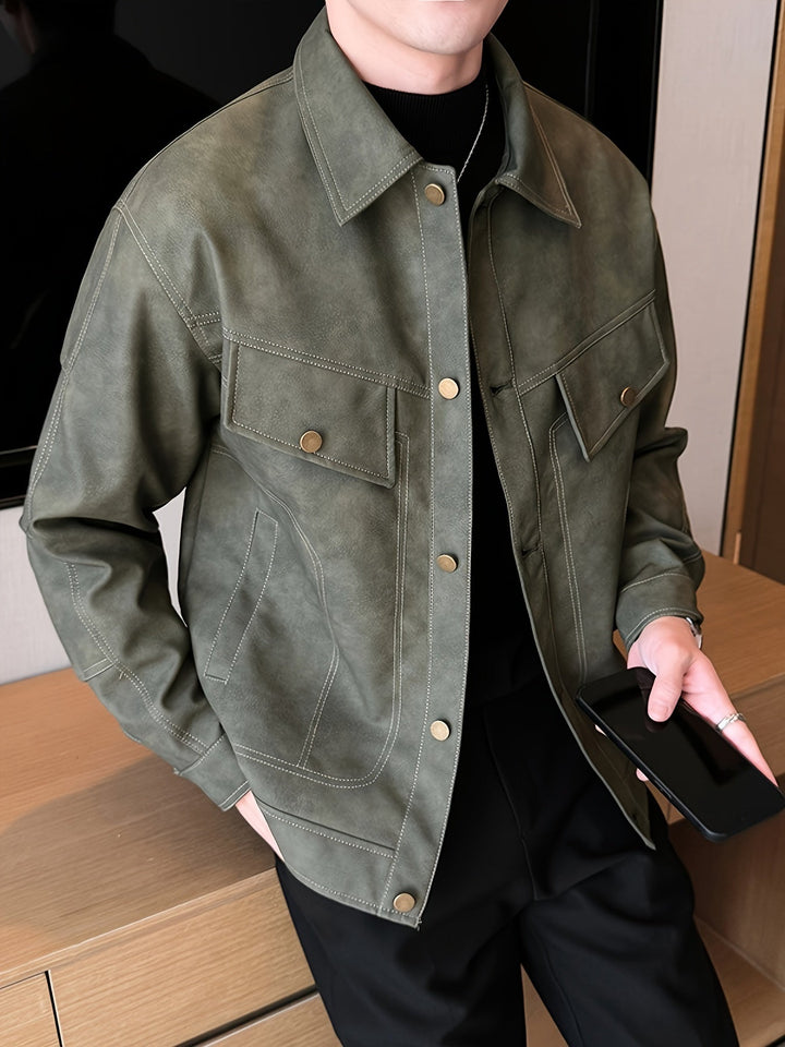 Bram | Trendy kunstlederen herenjas in casual biker stijl
