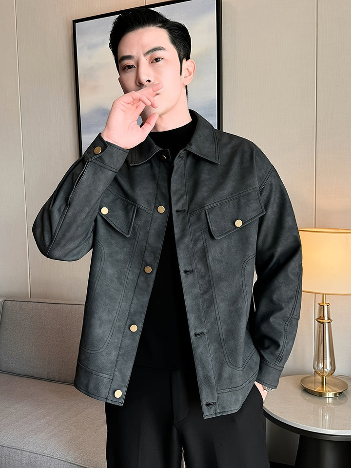 Bram | Trendy kunstlederen herenjas in casual biker stijl