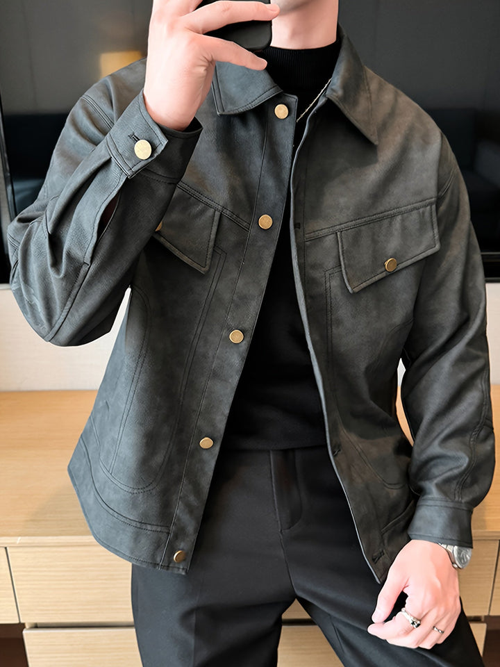 Bram | Trendy kunstlederen herenjas in casual biker stijl