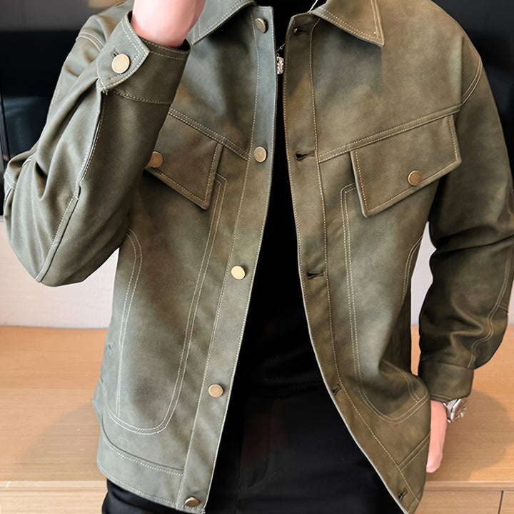 Bram | Trendy kunstlederen herenjas in casual biker stijl