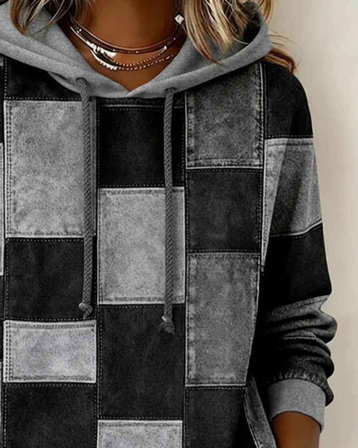 Stijlvolle Lange Mouwen Geruite Hoodie