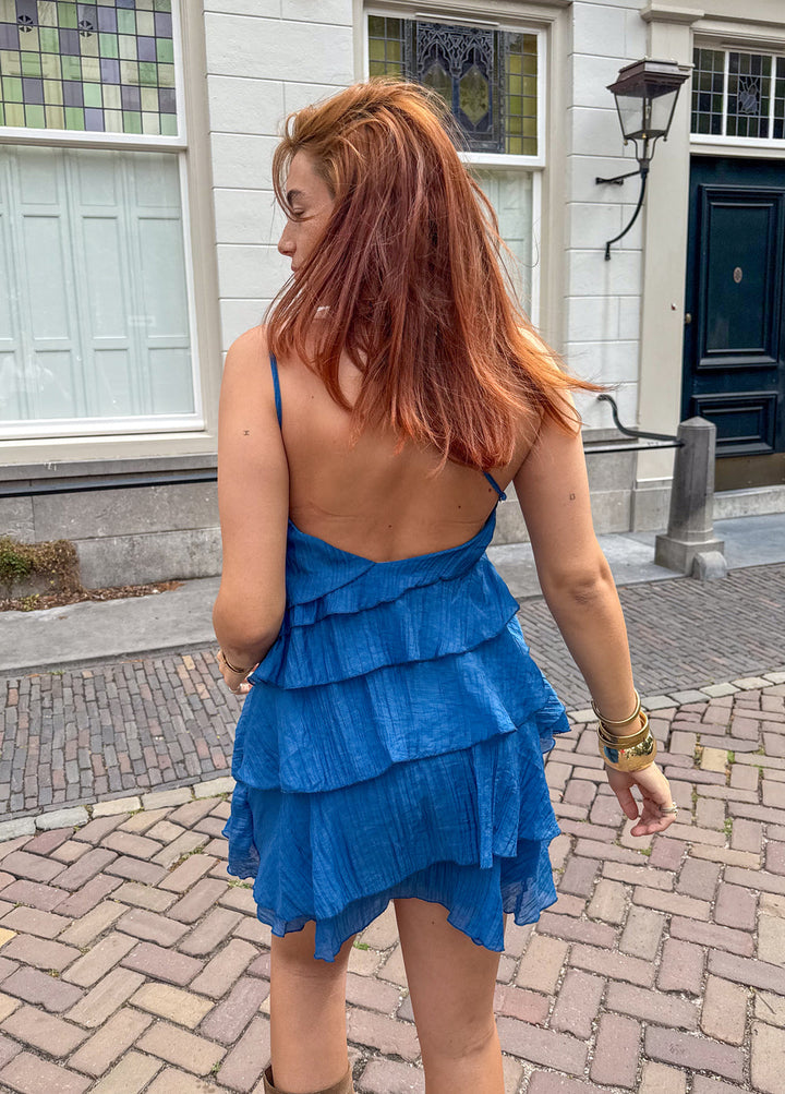 Mini Jurk Dames Ruches Asymmetrisch Schouderband Casual Zomer