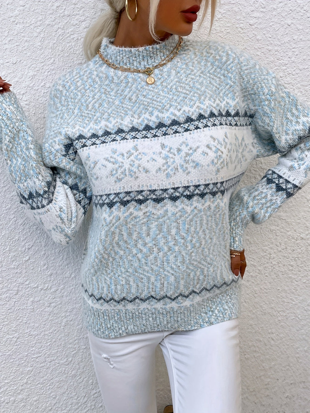 Tamsin | Gezellige Sneeuwvlok Mock-Neck Trui