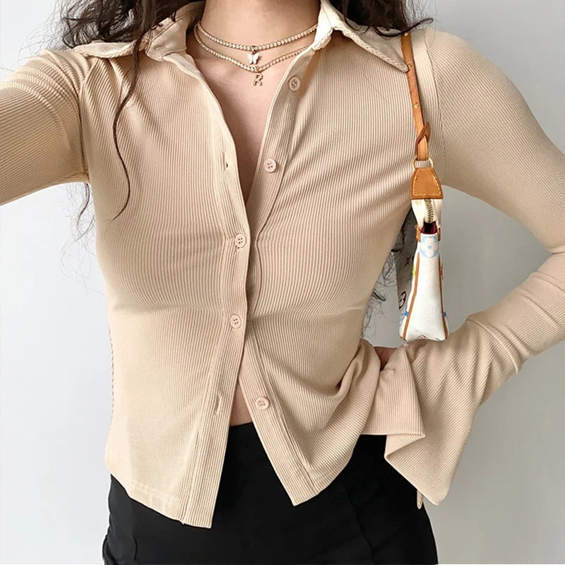 Vrouwen Enkelborstig Klokmouw Blouse