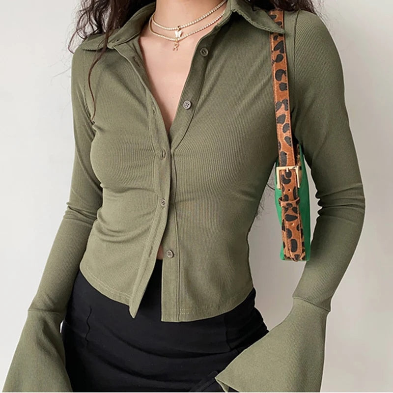 Vrouwen Enkelborstig Klokmouw Blouse