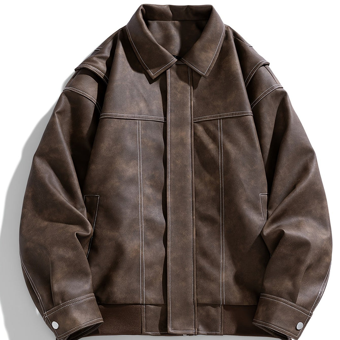 Cas | Heren casual kunstlederen jas met klep kraag & zakken
