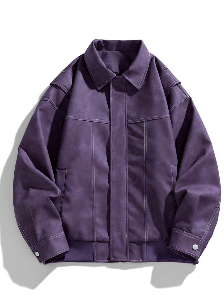 Cas | Heren casual kunstlederen jas met klep kraag & zakken