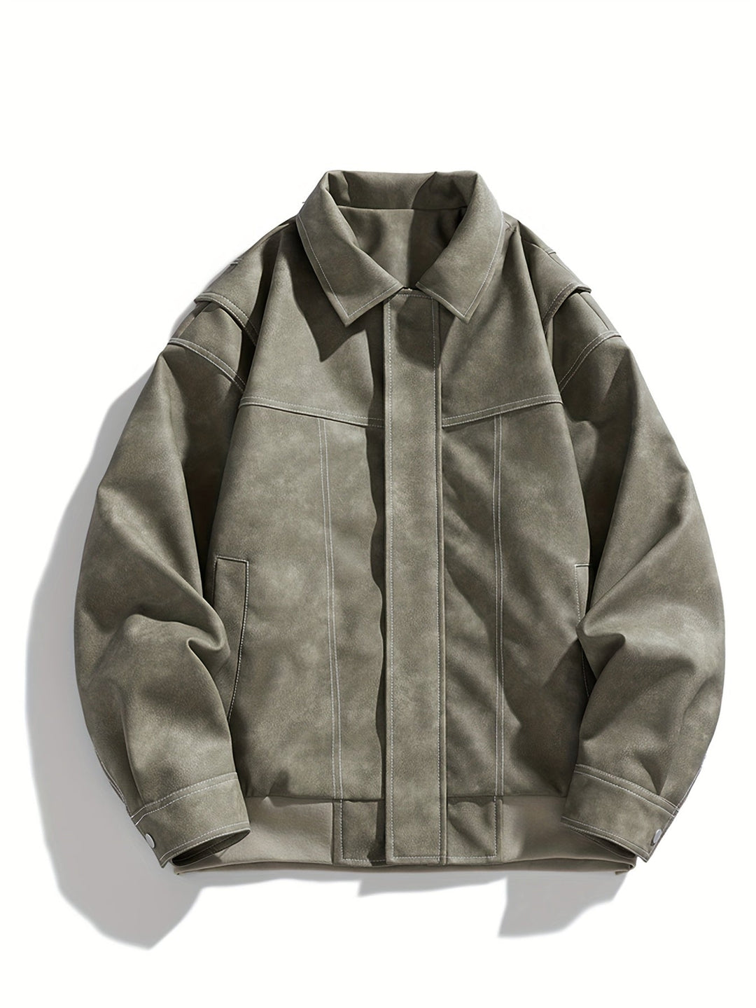 Cas | Heren casual kunstlederen jas met klep kraag & zakken