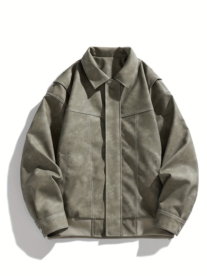 Cas | Heren casual kunstlederen jas met klep kraag & zakken