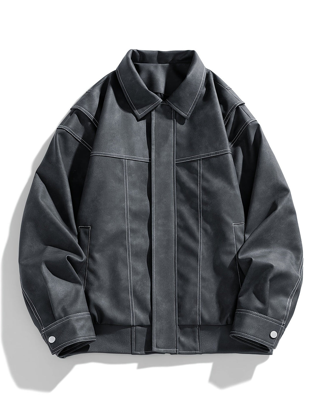 Cas | Heren casual kunstlederen jas met klep kraag & zakken