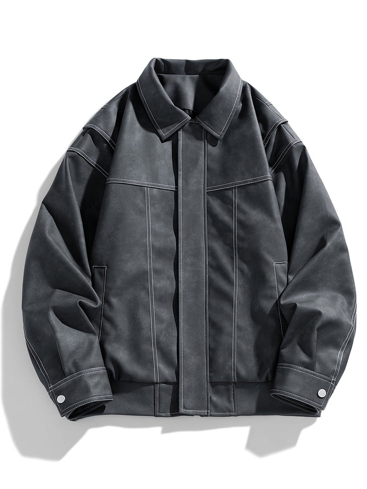 Cas | Heren casual kunstlederen jas met klep kraag & zakken