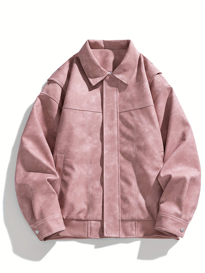 Cas | Heren casual kunstlederen jas met klep kraag & zakken