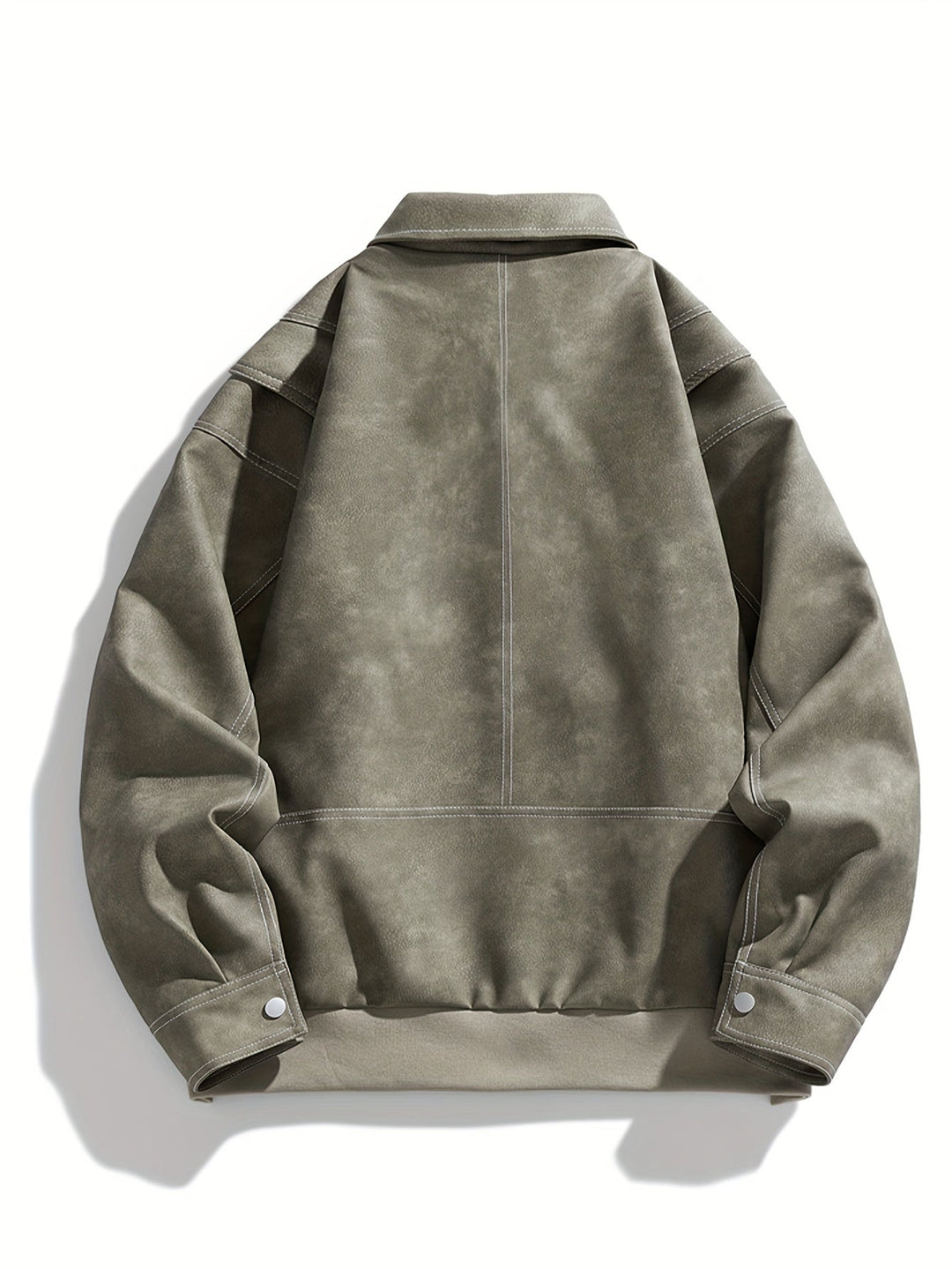 Cas | Heren casual kunstlederen jas met klep kraag & zakken